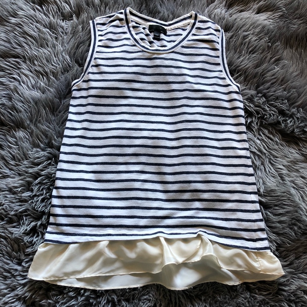 J. Crew Striped White & Blue Shirt Tank Ruffle XXS